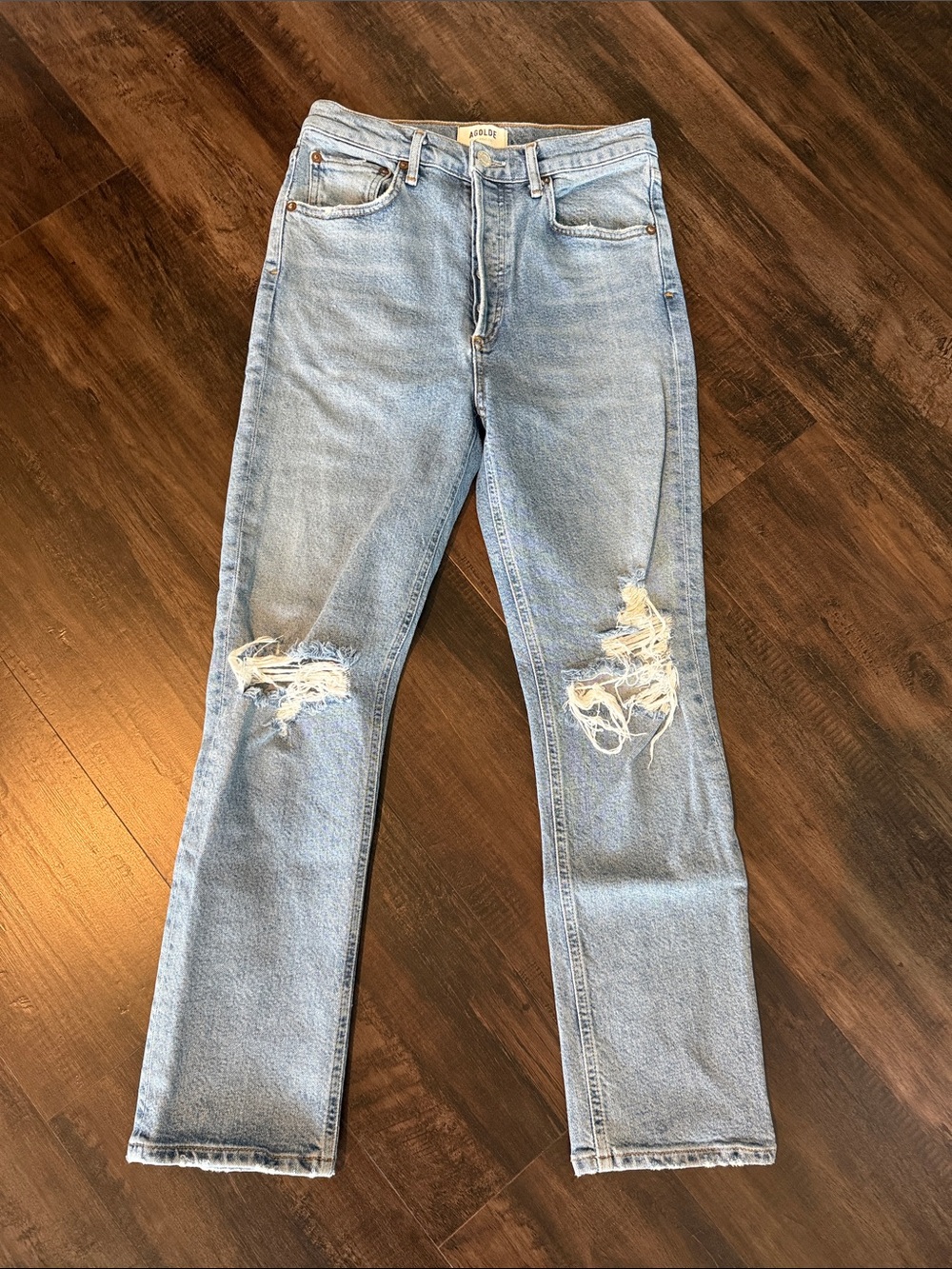 Agolde Light Wash Ripped Straight-Leg Jeans